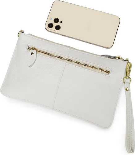 Vista 7 de YALUXE Clutch Wristlet - Cartera de piel auténtica con bloqueo RFID y cadena de hombro