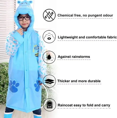 Vista 3 de SUFEINI Chubasquero para niños, traje de lluvia para niños de 6 a 13 años, para niños y niñas, con dibujos animados 3D, chaqueta impermeable