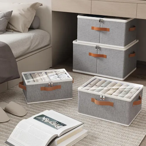 Vista 7 de OUTBROS Contenedores de almacenamiento grandes con tapa, bolsas de almacenamiento plegables y asa, cajas de almacenamiento con cremallera