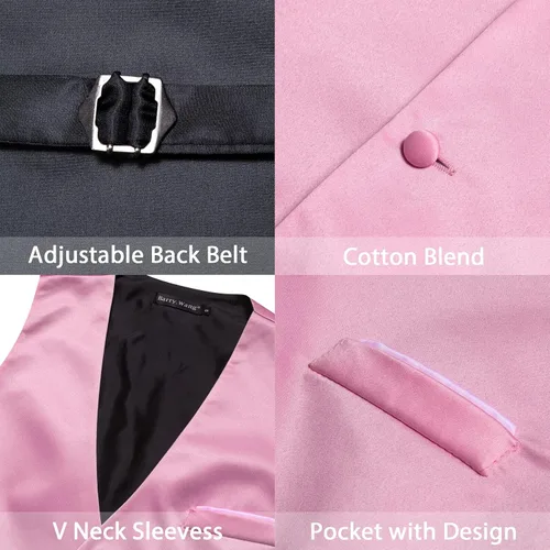 Vista 5 de Barry.Wang Chaleco para hombres de negociosocio, traje de traje, chalecos con cuello en V, 2 bolsillos, para boda, fiesta, esmoquin, chaleco de satén