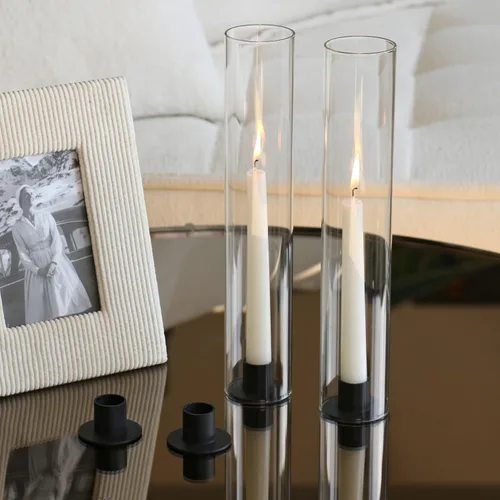 Vista 7 de Vixdonos Portavelas de cristal con soporte de vela de metal, juego de 6 portavelas cónicos modernos de 11.8 pulgadas de alto para bodas, fiestas