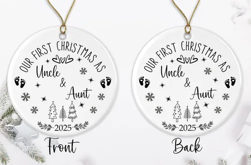 Vista 2 de Adorno de nuestra primera Navidad como tía y tío, recuerdo de Navidad para pareja 2024, regalos de tía y tío, adorno de regalo de boda para pareja