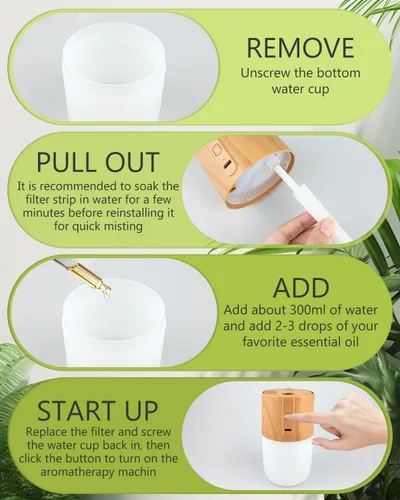 Vista 5 de Difusor de aceite esencial de 10.1 fl oz, humidificador silencioso 4 en 1 de alta calidad con modo de pulverización de medusas, aromaterapia