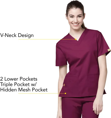 Vista 2 de Bata quirúrgica para mujer Wonderwink con 5 bolsillos y cuello en V