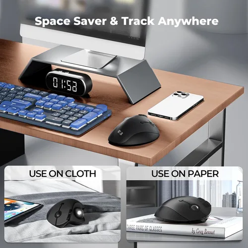 Vista 4 de seenda Ratón inalámbrico ergonómico de Trackball - Ratón Bluetooth Rollerball recargable, conexión de 3 dispositivos (Bluetooth/USB), mouse