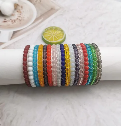 Vista 6 de SAMOCO 18 pulseras elásticas de cuentas de 0.236in hechas a mano redondas de cristal para mujer, multicolor mate, pulsera elástica
