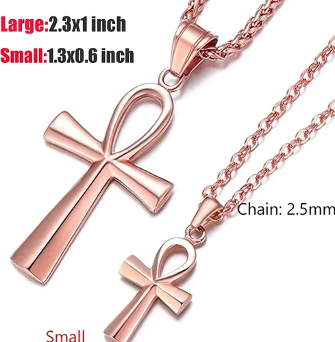 Vista 4 de U7 Ankh Necklace for Men Women Stainless Steel Black Color Egyptian Jewelry Ankh Cross Pendant, Africa Necklaces with Chain 22