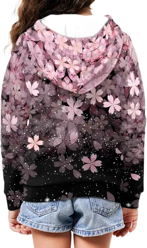 Vista 4 de YEXIATODO Sudaderas con capucha y cremallera para niñas adolescentes, camisas de manga larga 6-16T