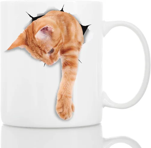 Vista 6 de Winston & Bear Taza de café con gato de jengibre escalador, divertida taza de café de cerámica atigrado naranja para los amantes de los gatos