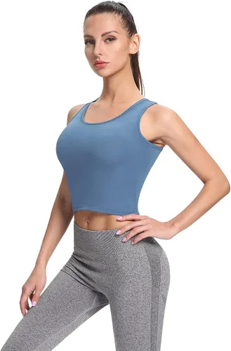 Vista 3 de Femdouce Camisetas sin mangas para mujer, camisetas sin mangas para entrenamiento, espalda cruzada, deportivas, camisetas básicas para correr
