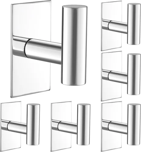 Vista 12 de VAEHOLD - Ganchos adhesivos de pared para toallas, resistentes, impermeables, de plata, para colgar abrigos, ropa, gancho de pared para armario