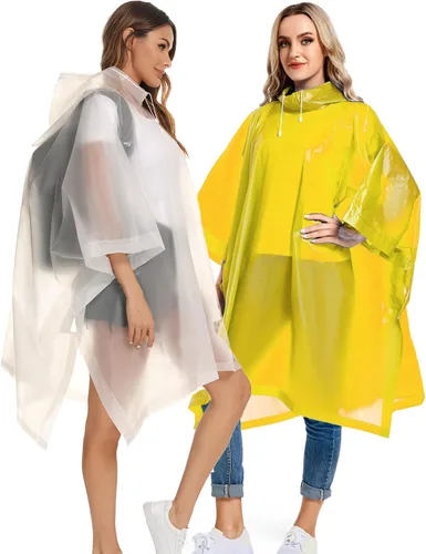 Vista 19 de Paquete de 2 ponchos de lluvia para adultos, reutilizables, impermeables, de supervivencia, emergencia, resistente, con capucha con cordón