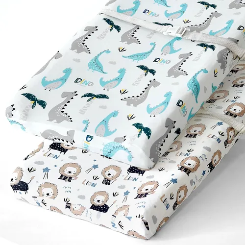 Vista 14 de Pack n Play Sheets BROLEX - Juego de 2 sábanas para cuna, juego de sábanas elásticas y portátiles para cuna, funda de colchón convertible