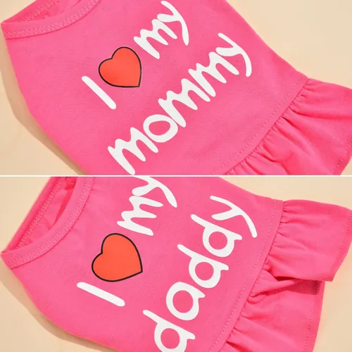 Vista 6 de Vestidos para perros medianos y niñas, paquete de 2 unidades, ropa rosa para niña pequeña, verano I Love My Mommy Daddy para cachorros, camisa