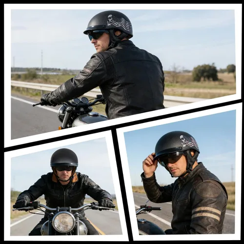 Vista 6 de VCOROS - Cascos de cara abierta de fibra de carbono estilo retro para motocicleta, cascos de media cara para hombres y mujeres, para moto, crucero