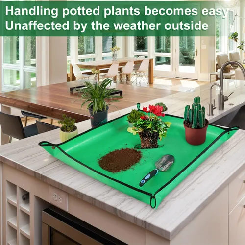 Vista 3 de HNXTYAOB 2 PCS Alfombrilla de Trasplante de 27" x 27" para Plantas de Interior y Control de Desorden, Bandeja para Macetas Engrosada e Impermeable