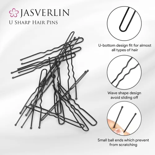Vista 4 de JASVERLIN Horquillas en forma de U, color negro, tamaño surtido, pequeño y largo, para moños, peinados de boda, accesorios para mujeres y niñas, 150