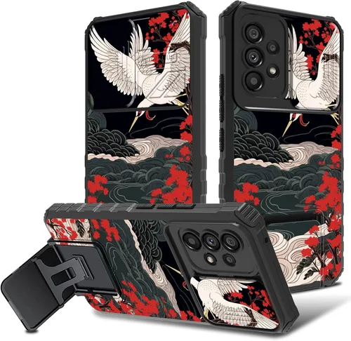 Vista 18 de Funda para Samsung Galaxy A53 5G con cubierta de cámara y soporte de soporte, resistente a prueba de golpes, TPU funda protectora para Samsung