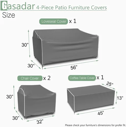 Vista 2 de Gasadar Juego de 4 fundas para muebles de patio, color gris