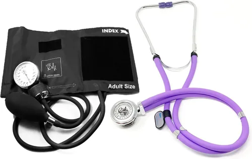 Vista 7 de EMI EBE-340 Sprague Rappaport - Estetoscopio con esfigmomanómetro aneroide negro manual para presión arterial (celeste/negro)