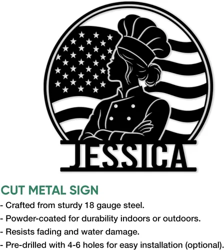 Vista 2 de Personalized Kitchen Chef Metal Sign – Custom Chef Name Wall, Kitchen, Restaurant, Dining Room, Patio, Home, or Bistro Decor – Gift for Mom, Wife