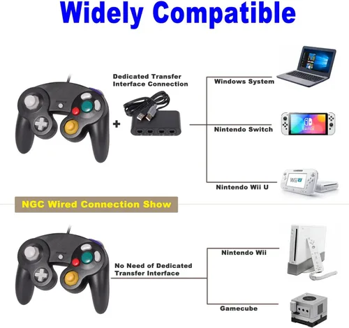 Vista 5 de Yoana Game cube Controller 4 Pack, Wired Controller, and 4-Port USB Adapters for Nintendo Gamecube Switch PC and Wii U Console - Enhanced