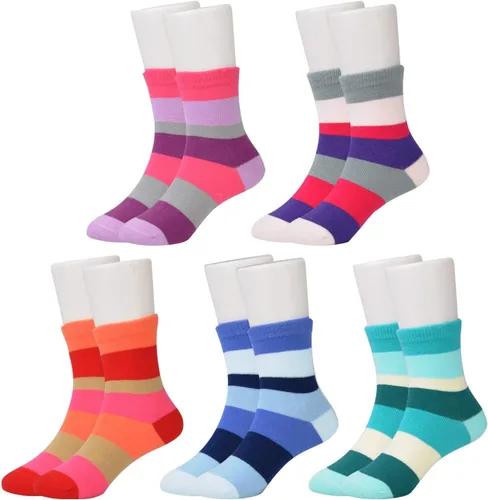 Vista 7 de EPEIUS Paquete de 5 calcetines sin costuras con rayas arcoíris para niños y niñas