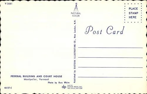 Vista 2 de Federal Building and Court House Montpelier, Vermont VT Original Vintage Postcard