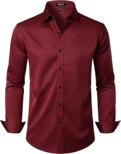 Vista 23 de JEMITOP Mens Stretch Wrinkle Free Dress Shirts Naranja quemado
