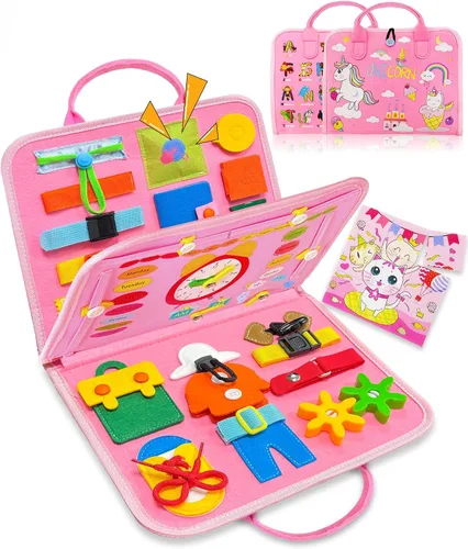 Vista 7 de Exorany Busy Board Juguetes Montessori para Niños Pequeños y Niñas Regalos de Cumpleaños, Juguetes Sensoriales para Niños Pequeños, Actividades