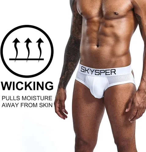 Vista 2 de SKYSPER Jockstrap de malla transpirable de algodón Jock Strap para hombre, ropa interior atlética, partidarios atléticos para hombres