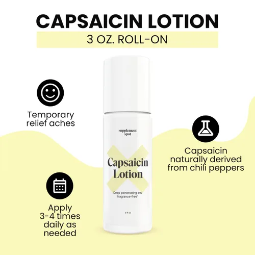 Vista 2 de Loción de capsaicina - Crema para músculos y articulaciones - Rollo penetrante profundo con crema de capsaicina al 0.075% - (3 oz)