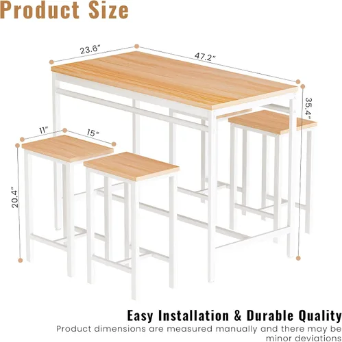 Vista 2 de DKLGG Juego de mesa de comedor para 4 mesas de cocina y sillas para 4, mesa de cocina pequeña con 4 taburetes, juego de mesa de comedor de madera