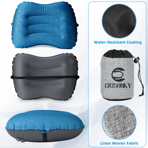 Vista 17 de Crisonky Almohada de camping – Almohada inflable – Almohadas de viaje para mochilero y avión, soporte lumbar 2.0 almohadas inflables, ultraligeras
