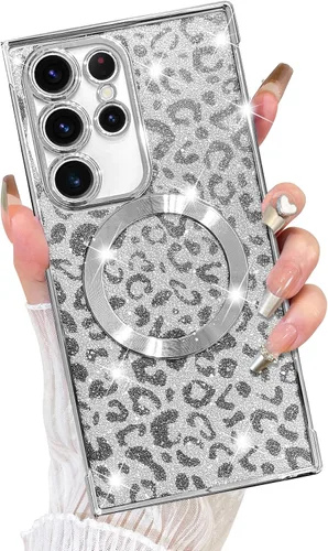 Vista 13 de Fiyart Funda diseñada para Samsung Galaxy S21, compatible con MagSafe Cheetah Print Plate, protección de cámara, transparente, magnética
