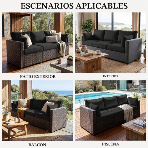 Vista 7 de Fundas de cojín de 8 p para exteriores, fundas de cojín de repuesto impermeables con cremallera para sofá de ratán de 3 asientos, fundas de cojín