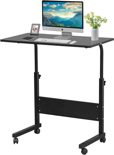 Vista 8 de Carrito de escritorio para computadora móvil, mesa para laptop de altura ajustable con ruedas, soporte rodante, mesa auxiliar para sofá, cama Negro
