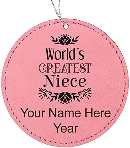 Vista 4 de LaserGram Personalized Christmas Ornament, World's Greatest Niece, Faux Leather, Custom Laser Engraved Gift Idea (Round Shape, Black with Gold)