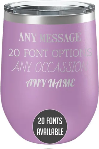 Vista 8 de Vaso de vino personalizado de acero inoxidable recubierto de polvo de 12 onzas con tapa, grabado personalizado, regalos de vino personalizados