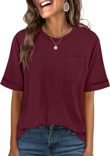 Vista 9 de ANRABESS - Camiseta de manga corta para mujer, estilo oversized, casual, suelta, básica, para verano, con bolsillo Caqui