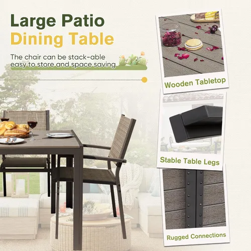 Vista 4 de GUNJI Mesa de comedor rectangular de 59 pulgadas para 6 personas, mesa de comedor de madera con patas de metal para comedor, sala de estar