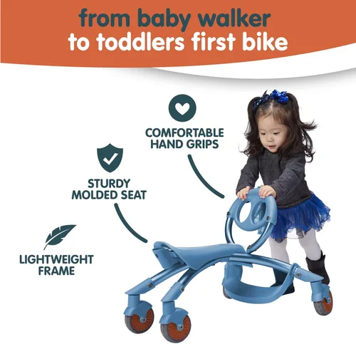 Vista 4 de YBIKE Pewi Stroll - Juguete para caminar en interiores y exteriores con mango de empuje Azul