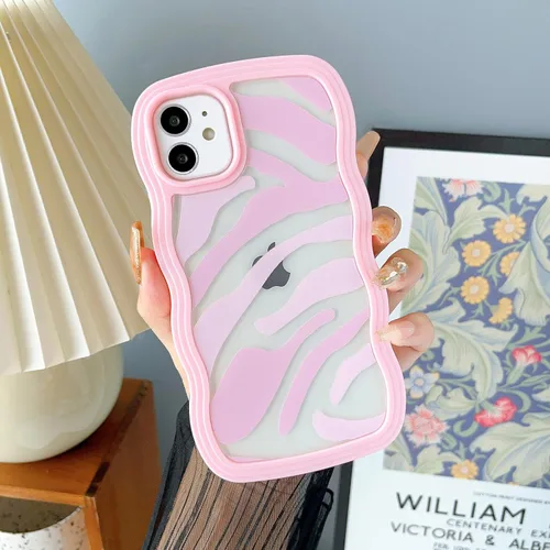 Vista 10 de DEFBSC Compatible con iPhone 11, bonita funda protectora con forma de marco de onda rizada, diseño artístico de parachoques para teléfono
