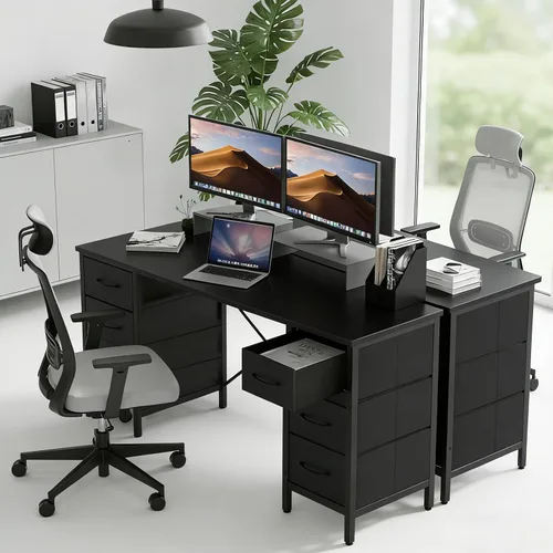 Vista 2 de Sweetcrispy - Escritorio para computadora y juegos con 8 cajones de almacenamiento de tela, escritorio de 47 pulgadas para oficina en casa