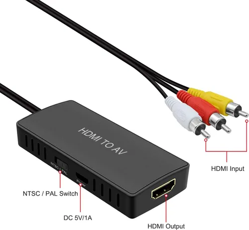 Vista 5 de Convertidor HDMI a AV Adaptador de convertidor compuesto HDMI a RCA, compatible con PAL/NTSC, soporte 1080P, compatible con Roku/Fire