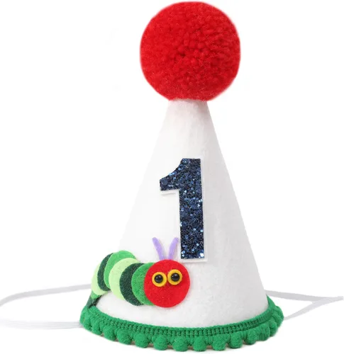 Vista 3 de Hungry Caterpillar - Corona de cumpleaños para niños, decoración de fiesta de primer cumpleaños, corona de aplastamiento de pastel