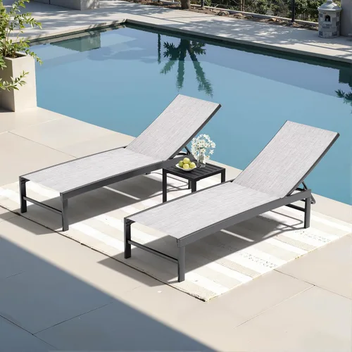 Vista 21 de Chaise Lounge Outdoor Pool Lounge Juego de 2 sillas de bronceado (beige)