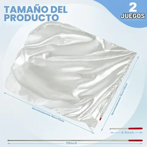 Vista 3 de Jetec 2 Piezas Banderas de Danza de Alabanza y Adoración de 51 x 45 Pulgadas con Barra Rectangular Escalable, Banderas Rectangulares de Seda Blanco