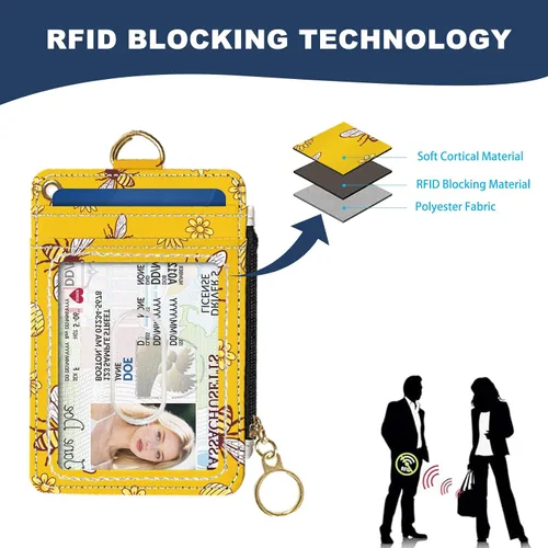 Vista 4 de Portafolios delgados con soporte para tarjeta de crédito, funda delgada de cuero PU con bloqueo RFID para viajes con ventana para ID, regalos