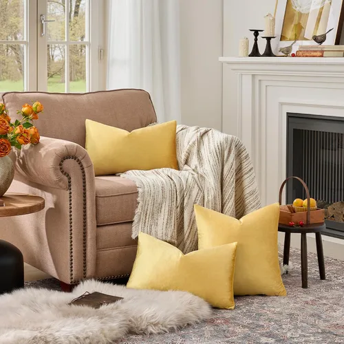 Vista 182 de GIGIZAZA Juego de 2 fundas de almohada doradas de terciopelo de 20 x 20 pulgadas para sofá Almohadas para sofá, tela texturizada suave de 9.88